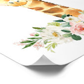 キリン,サファリ,ピンクの花,女の子子供部屋 ポスター (角)