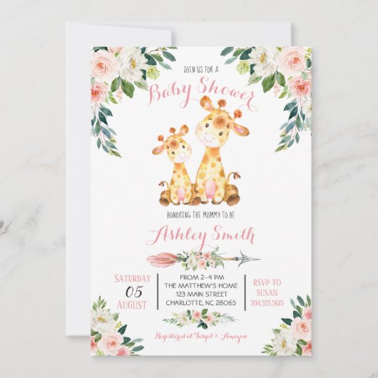 キリン·サファリ·ベイビー·シャワーの招待状 招待状 (正面)