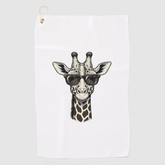 キリン サングラス レトロ風 彫刻Tシャツ_1 ゴルフタオル (正面)