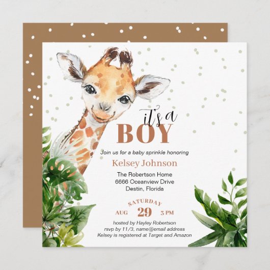 キリン・ジャングルサファリベビーの散水 招待状 (正面/裏面)