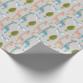 キリン・ゼブラとモンキーパターン ラッピングペーパー (角)