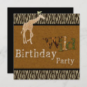 キリン・ゼブラサファリ動物園の誕生日パーティーへの招待 招待状 (正面/裏面)
