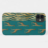 キリン&タイガープリント金ゴールドティール(緑がかった色)かわいらしシック Case-Mate iPhoneケース (裏面(横))