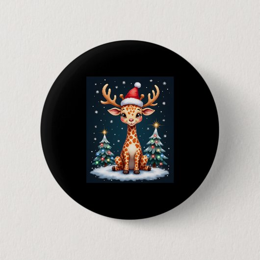 キリン トナカイ 帽子 サンタ クリスマスツリー 面白い クリスマス 缶バッジ (正面)