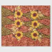 キリン、ヒョウの毛皮のリボンとスフラワーをプリント ラッピングペーパー (フラット)