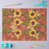 キリン、ヒョウの毛皮のリボンとスフラワーをプリント 薄葉紙 (クラフト)