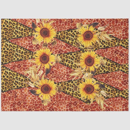 キリン、ヒョウの毛皮のリボンとスフラワーをプリント 薄葉紙 (正面)