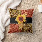 キリン、ヒョウ毛及びヒマワリ クッション (ブランケット)