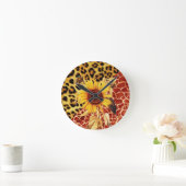 キリン、ヒョウ毛及びヒマワリ ラウンド壁時計 (ホーム)