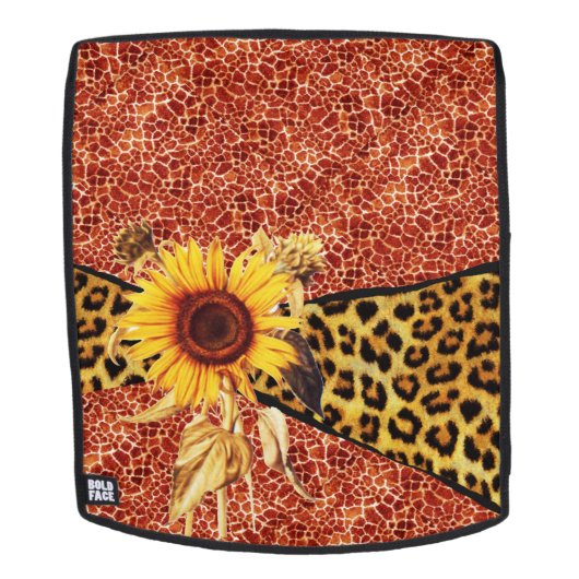 キリン、ヒョウ毛皮リボン及びスフラワーを印刷したもの バックパック (取り外し可フェース)