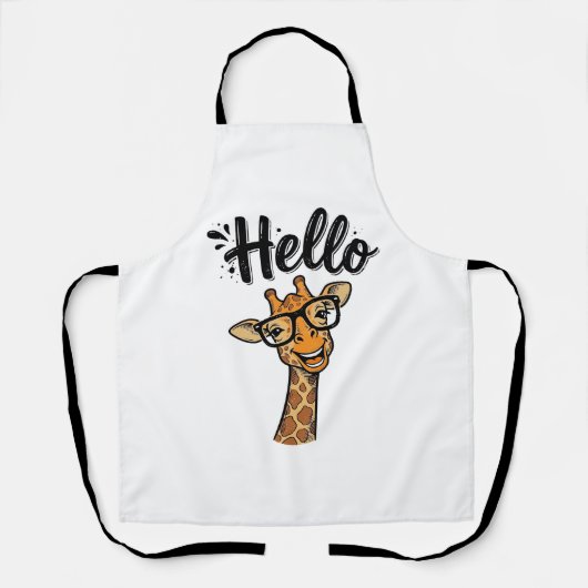 キリン ビンテージ 彫刻 かわいい 動物 Tシャツ_ エプロン (正面)