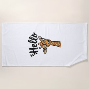 キリン ビンテージ 彫刻 かわいい 動物 Tシャツ_ ビーチタオル