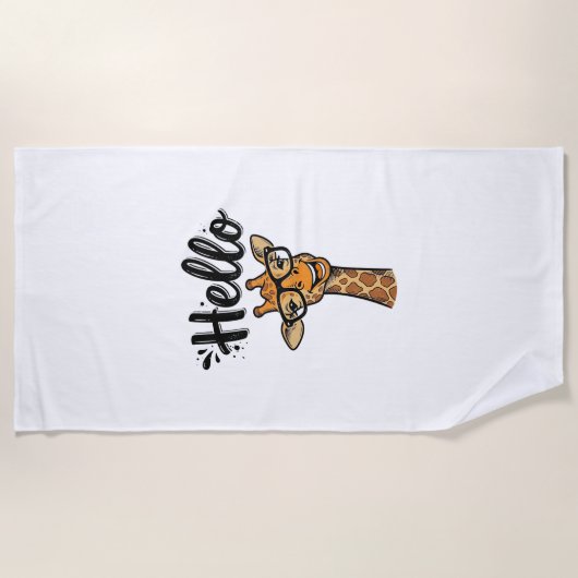 キリン ビンテージ 彫刻 かわいい 動物 Tシャツ_ ビーチタオル (正面)