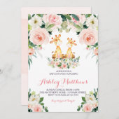 キリン ピンクの花 ベビーシャワーの招待状 招待状 (正面/裏面)