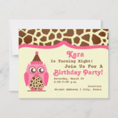 キリン&ピンクフクロウ誕生日パーティー招待状 招待状 (正面)