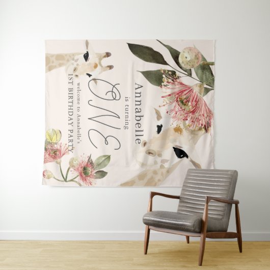 キリン・ピンクフローラガール1stバースデーウェルカム タペストリー (インサイチュ(横))