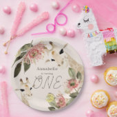 キリン・ピンクフローラガール1st誕生日 ペーパープレート (パーティー)