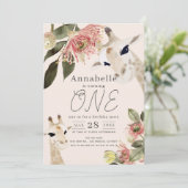 キリン ピンク フラワー ガール 1歳 誕生日 招待状 (スタンド正面)