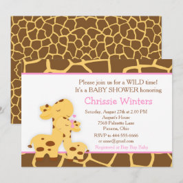 キリン ピンク 女の子 ベビー パーティー シャワー 招待状