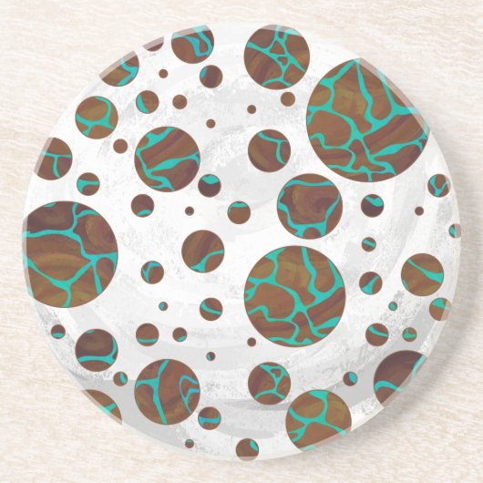 キリン ブラウンとターコイズのプリント コースター (正面)