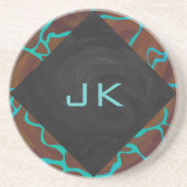 キリン ブラウンとターコイズのプリント コースター (正面)