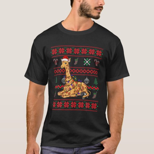 キリン・ブリー・クリスマス・おもしろいサンタ・ハット・クロース・パジャム Tシャツ (正面)