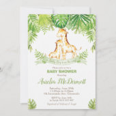 キリン·ベイビー·シャワージャングル動物男の赤ちゃんグリーン 招待状 (正面)