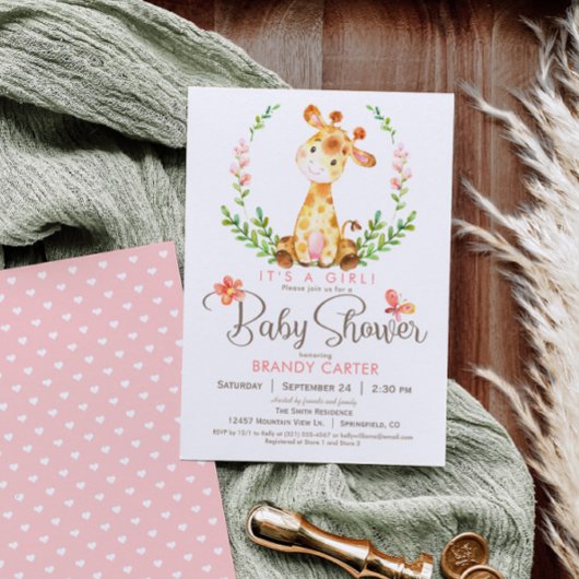 キリン ベビーシャワー 女の子 招待状