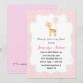 キリン ベビーシャワー 招待状 ピンク (正面/裏面)