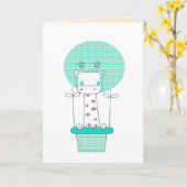 キリン・ホット・エア・バルーン・ボーイ1歳の誕生日 カード (黄色い花)