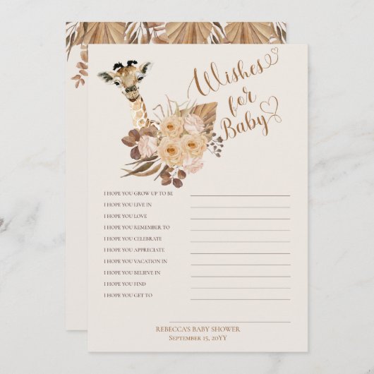 キリン・ボホ牧草の赤ちゃんシャワーベビー 招待状 (正面/裏面)