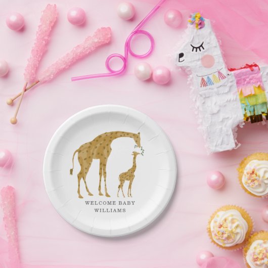 キリン・ママとベビーミニマリスト赤ちゃんシャワー ペーパープレート (パーティー)