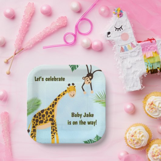 キリン&モンキーサファリまたは動物園のパーティー動物 ペーパープレート (パーティー)