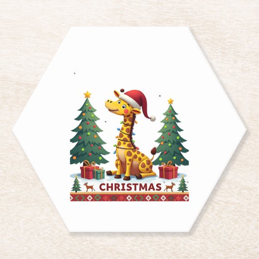 キリン ユガクリスマスセーター 楽しいサンタ帽子 リ ペーパーコースター (正面)
