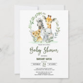 キリン・ライオン・サファリ・ジャングル動物の赤ちゃんシャワー 招待状 (正面)