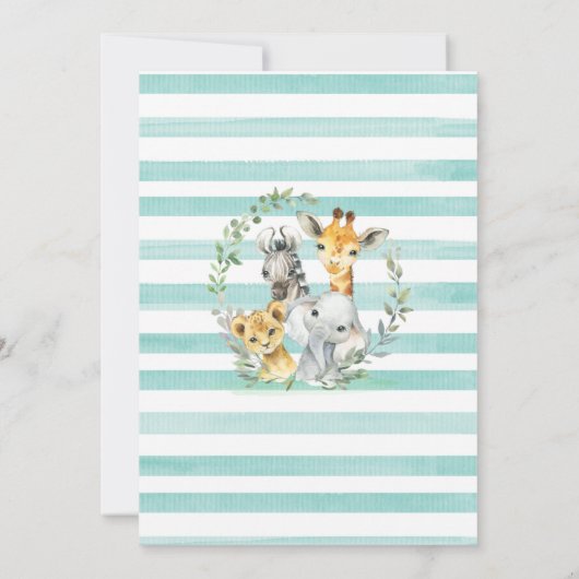キリン・ライオン・サファリ・ジャングル動物の赤ちゃんシャワー 招待状 (裏面)