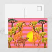 キリン、ラクダ、鳥の絵のポストカード ポストカード (正面/裏面)