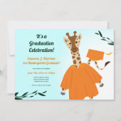 キリン 動物 オレンジ 緑 青 こども 卒業 招待状 (正面)