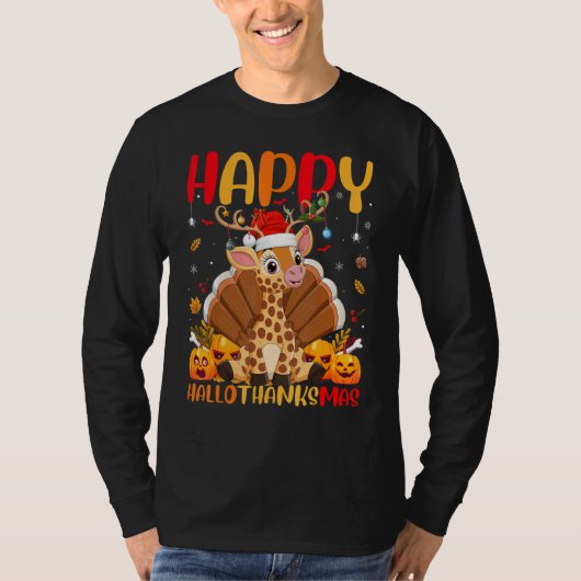 キリン 動物 幸せなキリン こんにちは感謝マス Tシャツ (正面)
