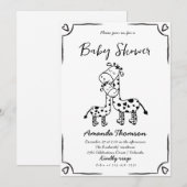 キリン 手描き ベビーシャワー 招待状 (正面/裏面)