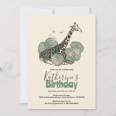 キリン 熱帯グリーン アニマル 誕生日パーティー  招待状 (正面)