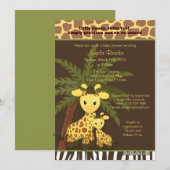 キリン 赤ちゃんのお祝い サファリ ジャングル ママ 招待状 (正面/裏面)