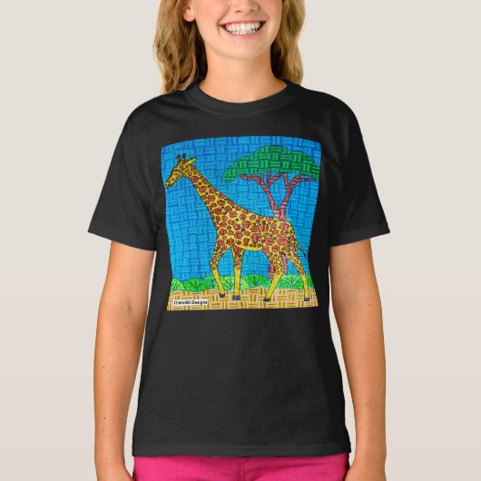 キリン（鮮やか） - ガールズ ベーシック Tシャツ (正面)