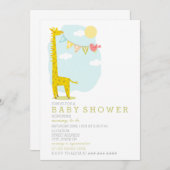 キリン+鳥の中立のベビーシャワー 招待状 (正面/裏面)