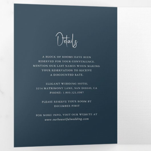 キリーグレイ伝統的エレガントな結婚式 三つ折り招待状 (内部最初)