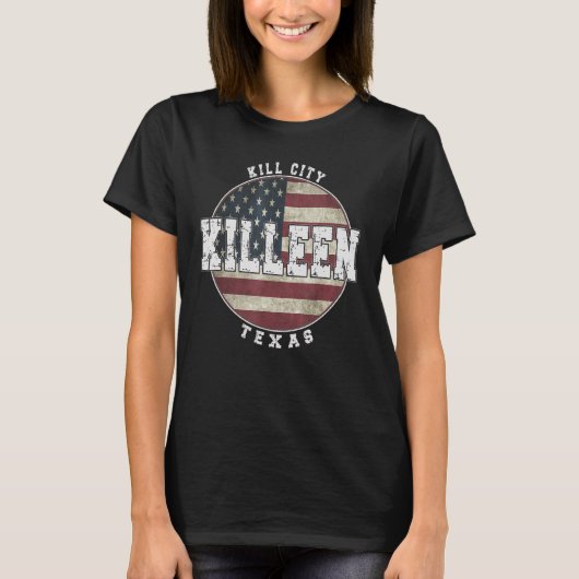 キリーンテキサス州ヴィンテージアメリカ国旗 Tシャツ (正面)