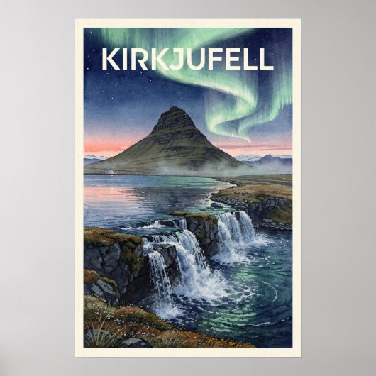 キルキュフェル山 アイスランド レトロ旅行 ポスター (正面)
