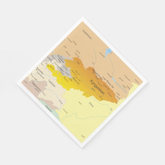 キルギスと中央アジアの政治地図 スタンダードランチョンナプキン (角)