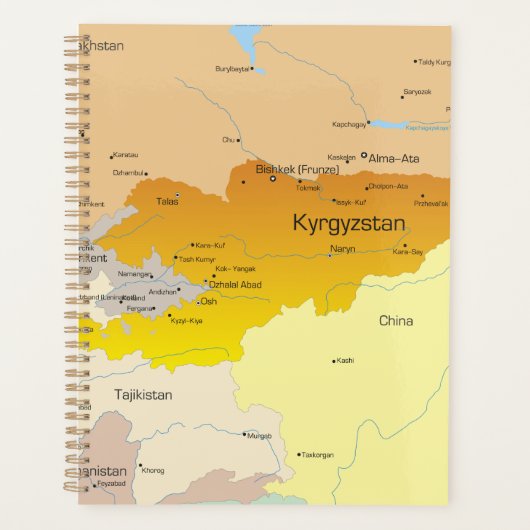 キルギスと中央アジアの政治地図 プランナー手帳 (正面)