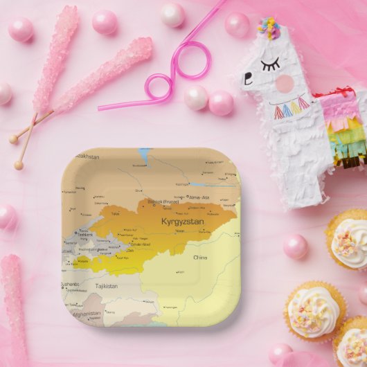 キルギスと中央アジアの政治地図 ペーパープレート (パーティー)